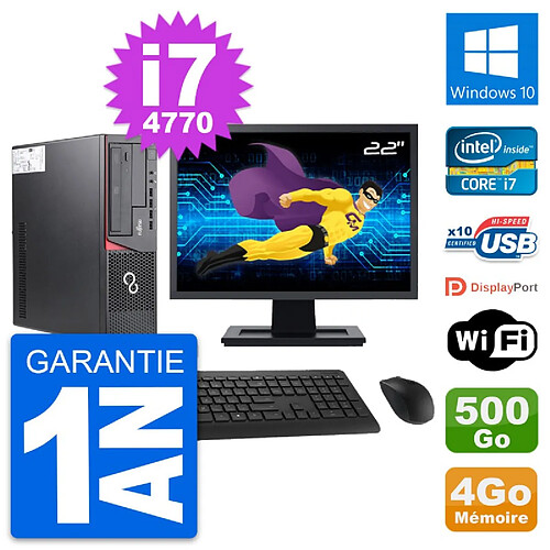 PC Fujitsu E720 DT Ecran 22" Intel i7-4770 RAM 4Go Disque 500Go Windows 10 Wifi · Occasion