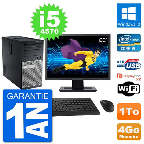 PC Tour Dell 7020 Ecran 22" Intel i5-4570 RAM 4Go Disque 1To Windows 10 Wifi · Occasion