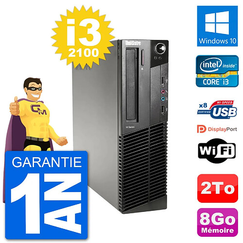 PC Lenovo M91p SFF Intel i3-2100 RAM 8Go Disque Dur 2To Windows 10 Wifi · Occasion