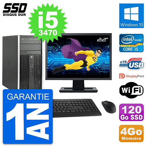 PC Tour HP 6300 CMT Ecran 22" Intel i5-3470 RAM 4Go SSD 120Go Windows 10 Wifi · Occasion