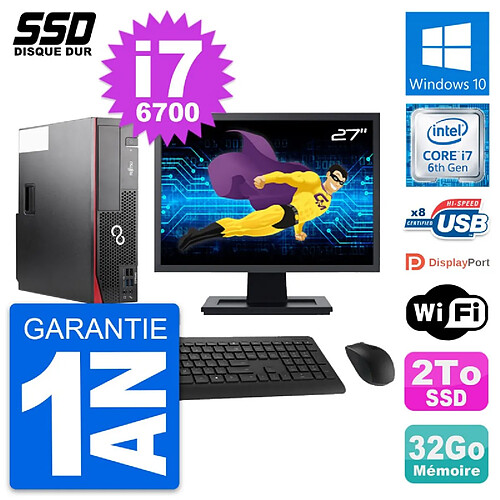 PC Fujitsu D556 DT Ecran 27" Intel Core i7-6700 RAM 32Go SSD 2To Windows 10 Wifi · Occasion