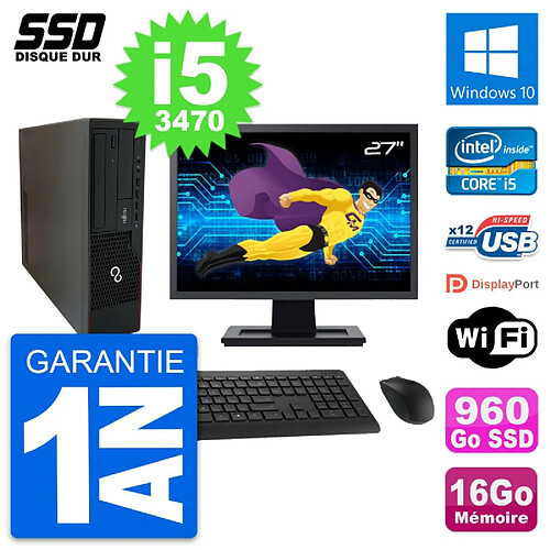 PC Fujitsu E910 DT Ecran 27" Intel i5-3470 RAM 16Go SSD 960Go Windows 10 Wifi · Occasion