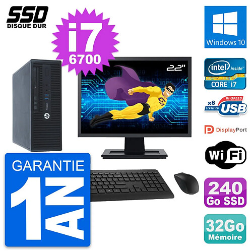 PC HP ProDesk 400 G3 SFF Ecran 22" i7-6700 RAM 32Go SSD 240Go Windows 10 Wifi · Occasion