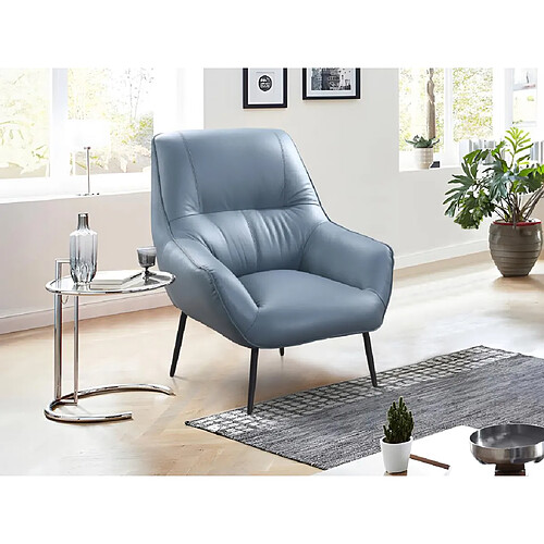 Vente-Unique Fauteuil en cuir bleu STABIA