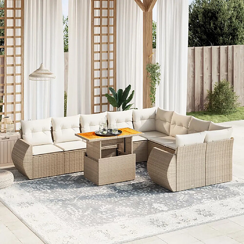 vidaXL Salon de jardin avec coussins 10 pcs beige résine tressée