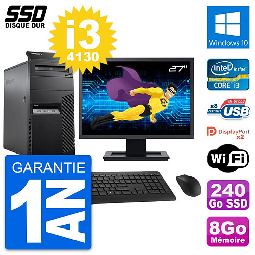 PC Tour Lenovo M83 Ecran 27" Intel i3-4130 RAM 8Go SSD 240Go Windows 10 Wifi · Occasion