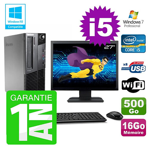 PC Lenovo M91p SFF Intel I5-2400 16Go Disque 500Go Graveur Wifi W7 Ecran 27" · Occasion