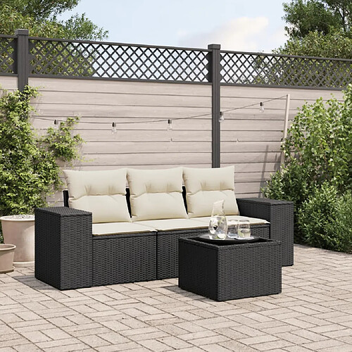 vidaXL Salon de jardin 4 pcs avec coussins noir résine tressée