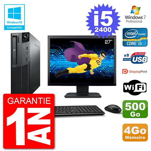 PC Lenovo M82 SFF Ecran 27" i5-2400 RAM 4Go Disque 500Go Graveur DVD Wifi W7 · Occasion