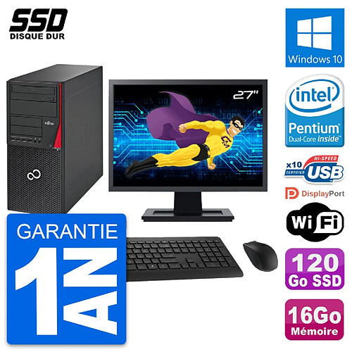 PC Tour Fujitsu P720 Ecran 27" Intel G3220 RAM 16Go SSD 120Go Windows 10 Wifi · Occasion