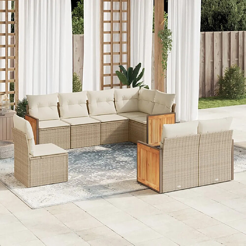 vidaXL Salon de jardin avec coussins 8 pcs beige résine tressée