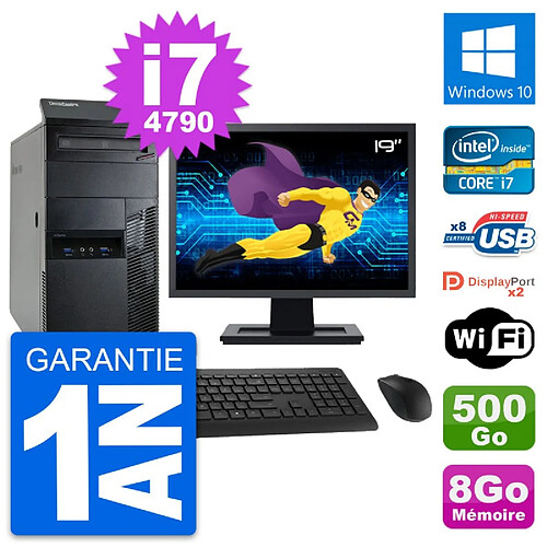 PC Tour Lenovo M93p Ecran 19" Intel i7-4790 RAM 8Go Disque 500Go Windows 10 Wifi · Occasion