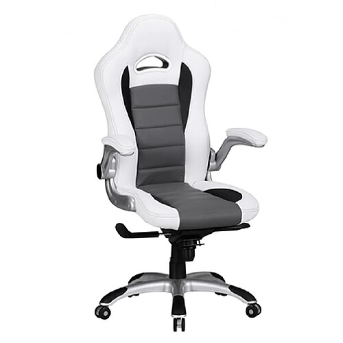 Mes Fauteuil gamer 55x65x120/126 cm en PU blanc et gris