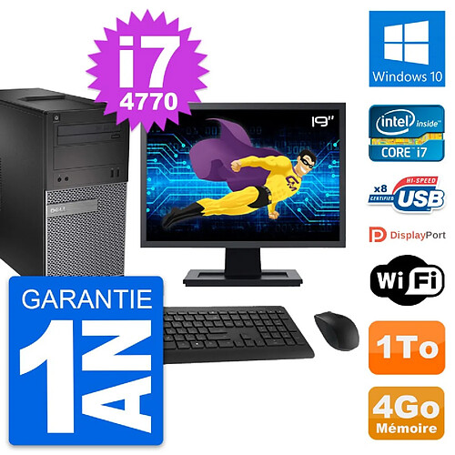 PC Tour Dell OptiPlex 3020 Ecran 19" i7-4770 RAM 4Go Disque 1To Windows 10 Wifi · Occasion