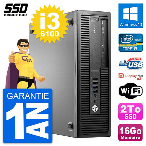 PC HP EliteDesk 800 G2 SFF Intel Core i3-6100 RAM 16Go SSD 2To Windows 10 Wifi · Occasion