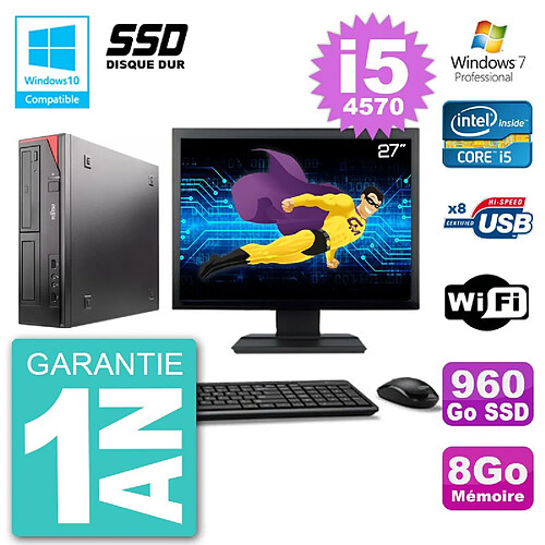 PC Fujitsu Esprimo E520 Ecran 27" i5-4570 RAM 8Go SSD 960Go Graveur DVD Wifi W7 · Occasion