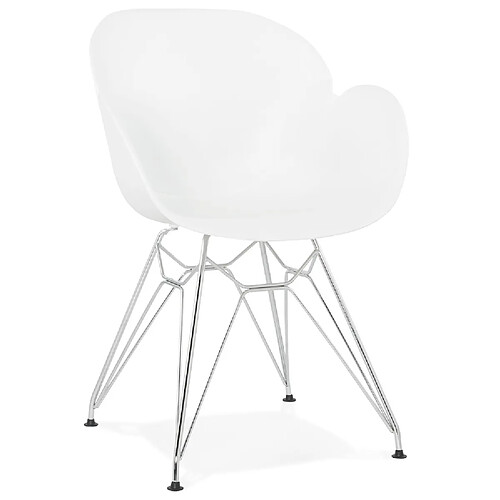 Alterego Chaise moderne 'UNAMI' blanche en matière plastique avec pieds en métal chromé