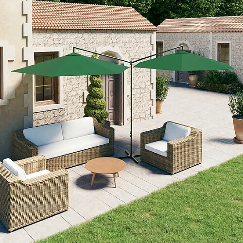 vidaXL Parasol de jardin double avec mât en acier vert 600 cm