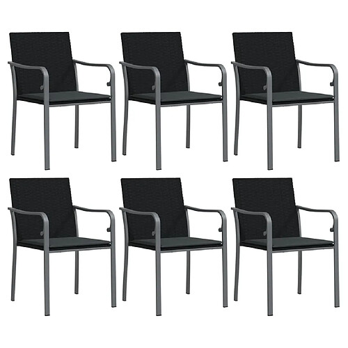 Maison Chic Lot de 6 Chaises de jardin,Fauteuil d'extérieur avec coussins noir 56x59x84 cm rotin -MN47515