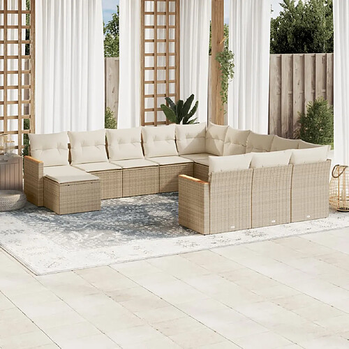 vidaXL Salon de jardin avec coussins 12 pcs beige résine tressée