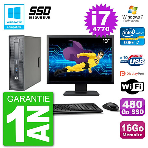 PC HP EliteDesk 800 G1 SFF Ecran 19" i7-4770 16Go SSD 480Go Graveur DVD Wifi W7 · Occasion