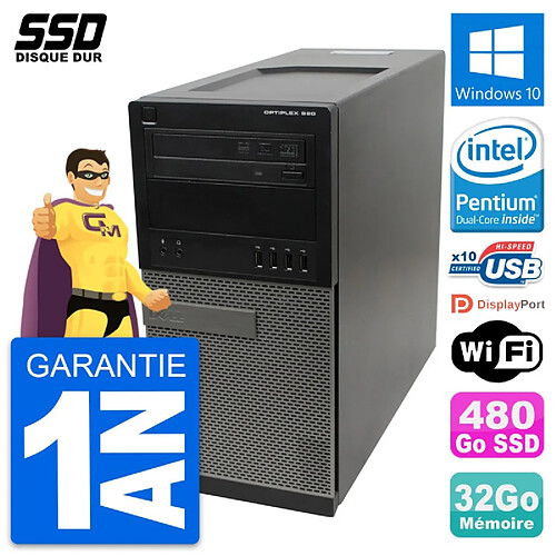 PC Tour Dell OptiPlex 990 Intel Pentium G630 RAM 32Go SSD 480Go Windows 10 Wifi · Occasion