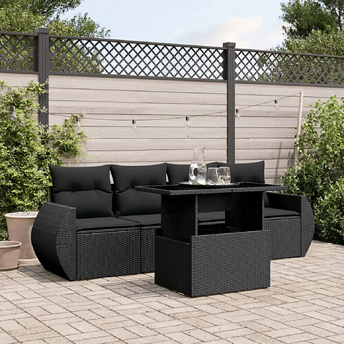 vidaXL Salon de jardin 5 pcs avec coussins noir résine tressée