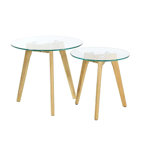 The Home Deco Factory Lot de 2 tables gigognes rondes en verre trempé - Transparent