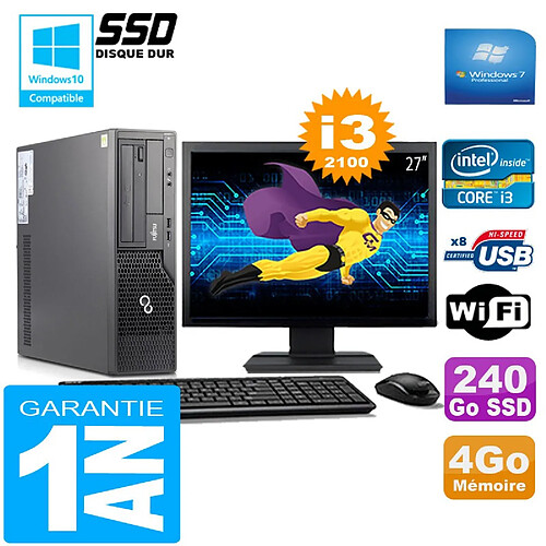 PC Fujitsu Esprimo E500 E85+ SFF I3-2100 4Go Disque 240Go SSD Wifi W7 Ecran 27" · Occasion