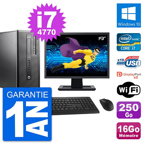 PC Tour HP 600 G1 Ecran 19" Intel i7-4770 RAM 16Go Disque 250Go Windows 10 Wifi · Occasion