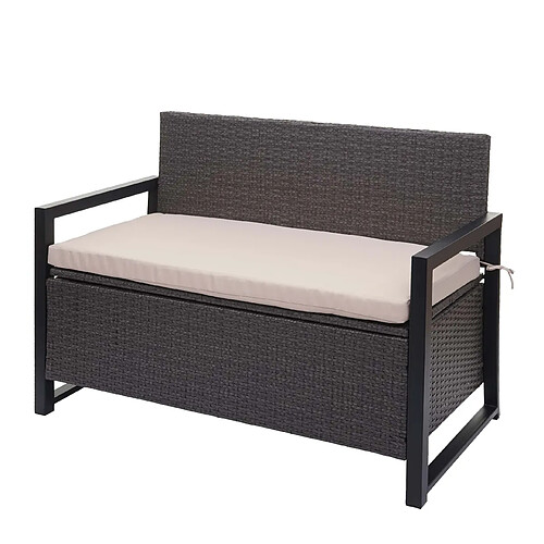 Decoshop26 Banc de jardin 2 places en polyrotin gris coffre de rangement coussin d'assise beige 04_0004170