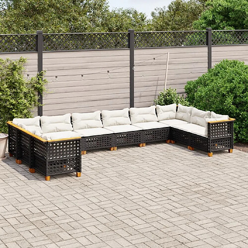 vidaXL Salon de jardin 10 pcs avec coussins noir résine tressée