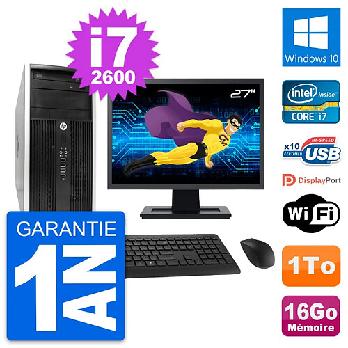 PC Tour HP Pro 6300 CMT Ecran 27" i7-2600 RAM 16Go Disque 1To Windows 10 Wifi · Occasion