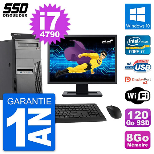 PC Tour Lenovo M83 Ecran 22" Intel i7-4790 RAM 8Go SSD 120Go Windows 10 Wifi · Occasion