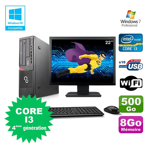 Lot PC Fujitsu E720 E85+ I3-4130 3.4GHz 8Go 500Go Graveur WIFI W7 + Ecran 22" · Occasion