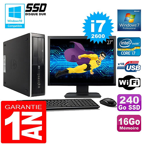 PC HP Compaq 8300 SFF Core I7-2600 Ram 16Go Disque 240 Go SSD Wifi W7 Ecran 27" · Occasion