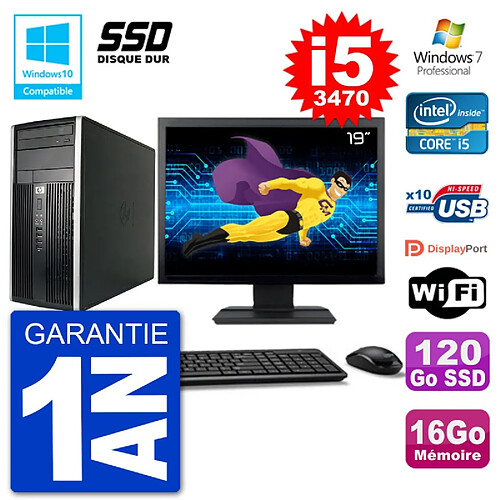 PC HP 6300 MT Ecran 19" Core i5-3470 RAM 16Go SSD 120Go Graveur DVD Wifi W7 · Occasion