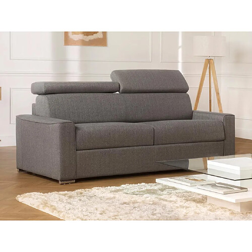 Vente-Unique Canapé 4 places convertible express en tissu gris - Couchage 160 cm - Matelas 18 cm VIZIR