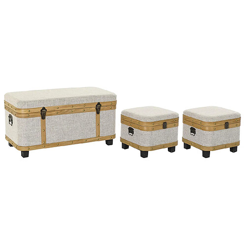 Pegane Ensemble de 3 coffres / bancs en bois et polyester coloris blanc