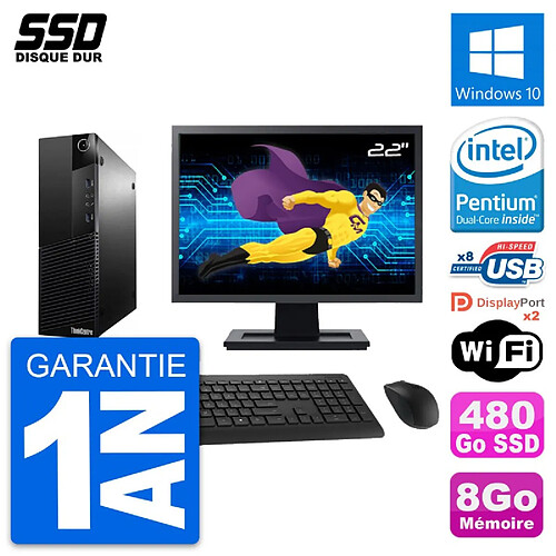 PC Lenovo M83 SFF Ecran 22" Intel G3220 RAM 8Go SSD 480Go Windows 10 Wifi · Occasion