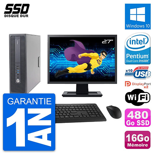 PC HP 600 G2 SFF Ecran 27" Intel G4400 RAM 16Go SSD 480Go Windows 10 Wifi · Occasion