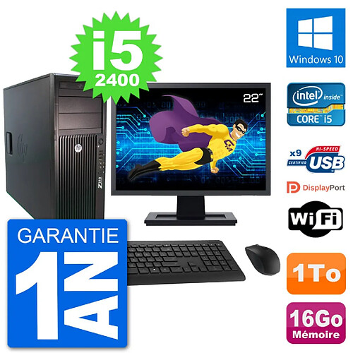 PC Tour HP Z210 Ecran 22" Intel i5-2400 RAM 16Go Disque Dur 1To Windows 10 Wifi · Occasion