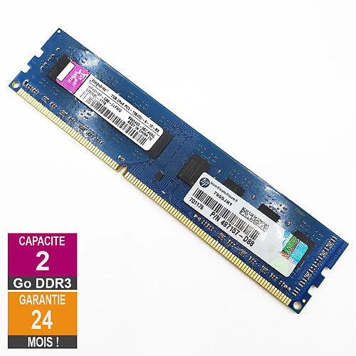 Barrette Mémoire 2Go RAM DDR3 Kingston HP497157-D88-ELFWG DIMM PC3-10600U 2Rx8 · Reconditionné