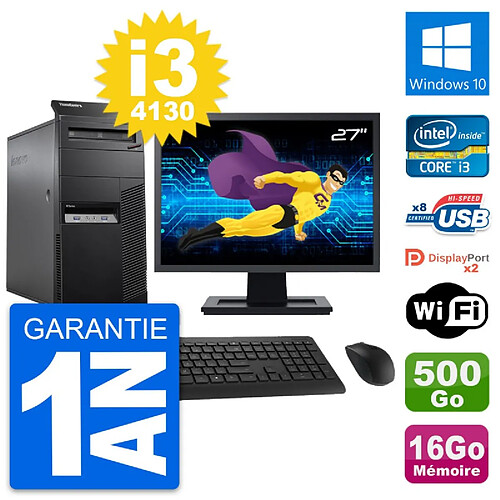 PC Tour Lenovo M83 Ecran 27" Intel i3-4130 RAM 16Go Disque 500Go Windows 10 Wifi · Occasion