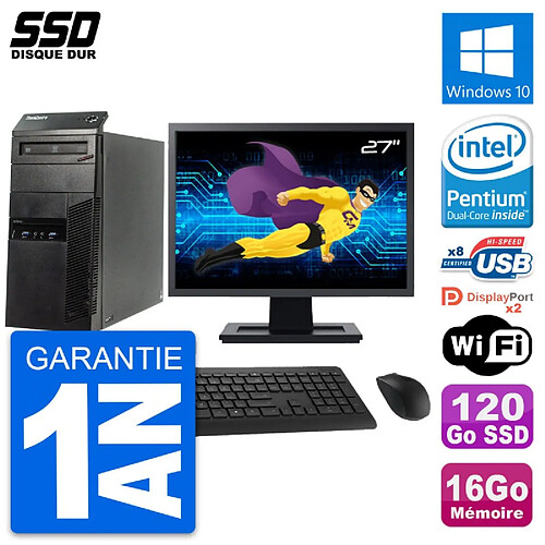 PC Tour Lenovo M83 Ecran 27" Intel G3220 RAM 16Go SSD 120Go Windows 10 Wifi · Occasion