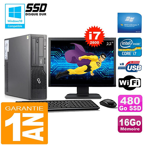 PC Fujitsu Esprimo E500 E85+ SFF I7-2600 16Go Disque 480Go SSD Wifi W7 Ecran 22" · Occasion