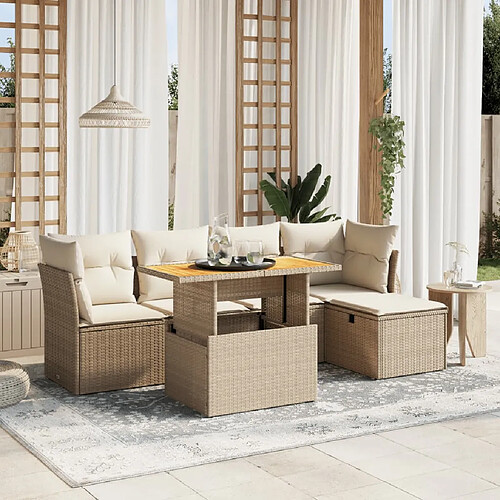 vidaXL Salon de jardin avec coussins 6 pcs beige résine tressée