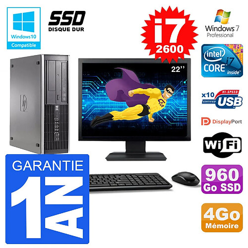 PC HP 6200 SFF Ecran 22" Intel i7-2600 RAM 4Go SSD 960Go Graveur DVD Wifi W7 · Occasion