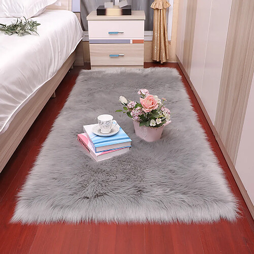 LUUCOZK Tapis Moelleux en Fausse Fourrure Tapis Shaggy pour Chambre à Coucher Salon-Gris Clair-40x60 cm (rectangulaire)