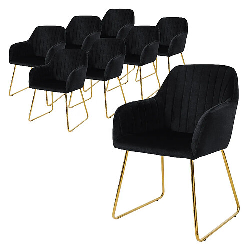 ML-Design Lot de 8 chaises de salle à manger noir assise en velours pieds dorés en métal